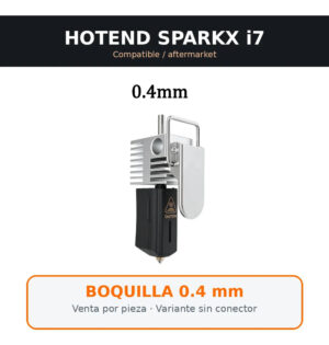 Conjunto hotend de actualización compatible con Creality SPARKX i7 — boquilla 0.4 mm de acero endurecido, disipador y funda protectora, sin conector