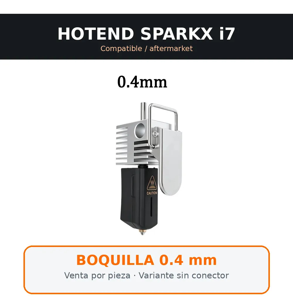 Conjunto hotend de actualización compatible con Creality SPARKX i7 — boquilla 0.4 mm de acero endurecido, disipador y funda protectora, sin conector