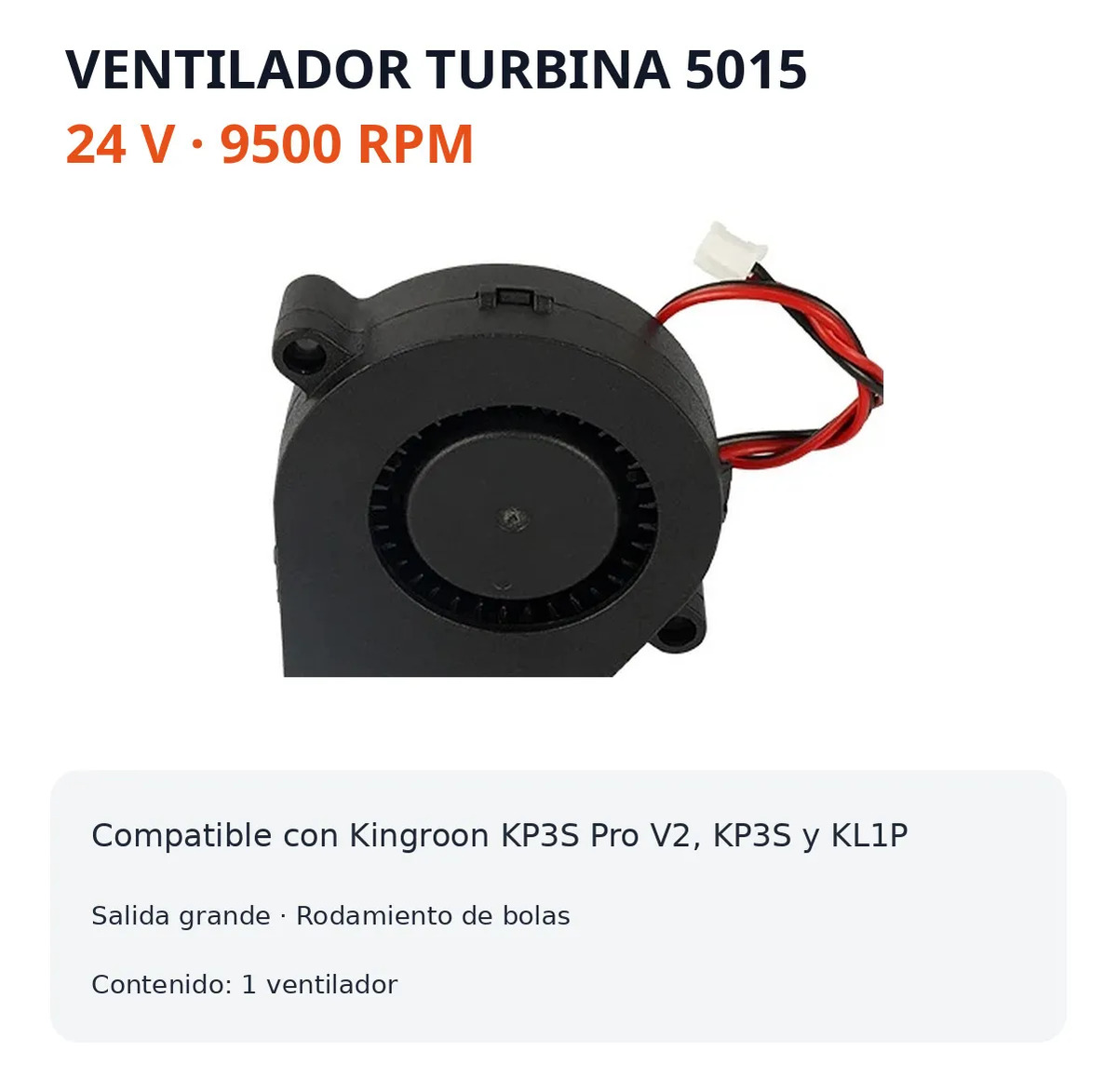 Ventilador Turbina 5015 24V para Kingroon KP3S / KL1P — vista 2